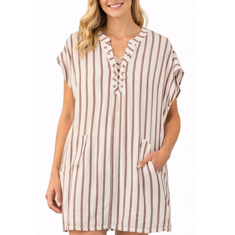 Viola Borghi made in Italy striped lace up tunic coverup